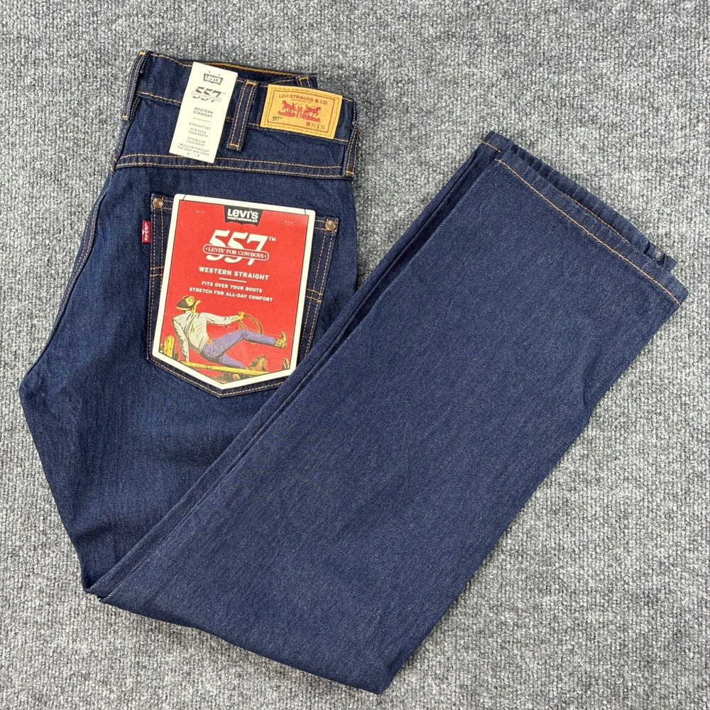 Levi's 557 Western Wear Straight Jeans Men's 30x30 Dark Blue Stretch Cowboy NWT
